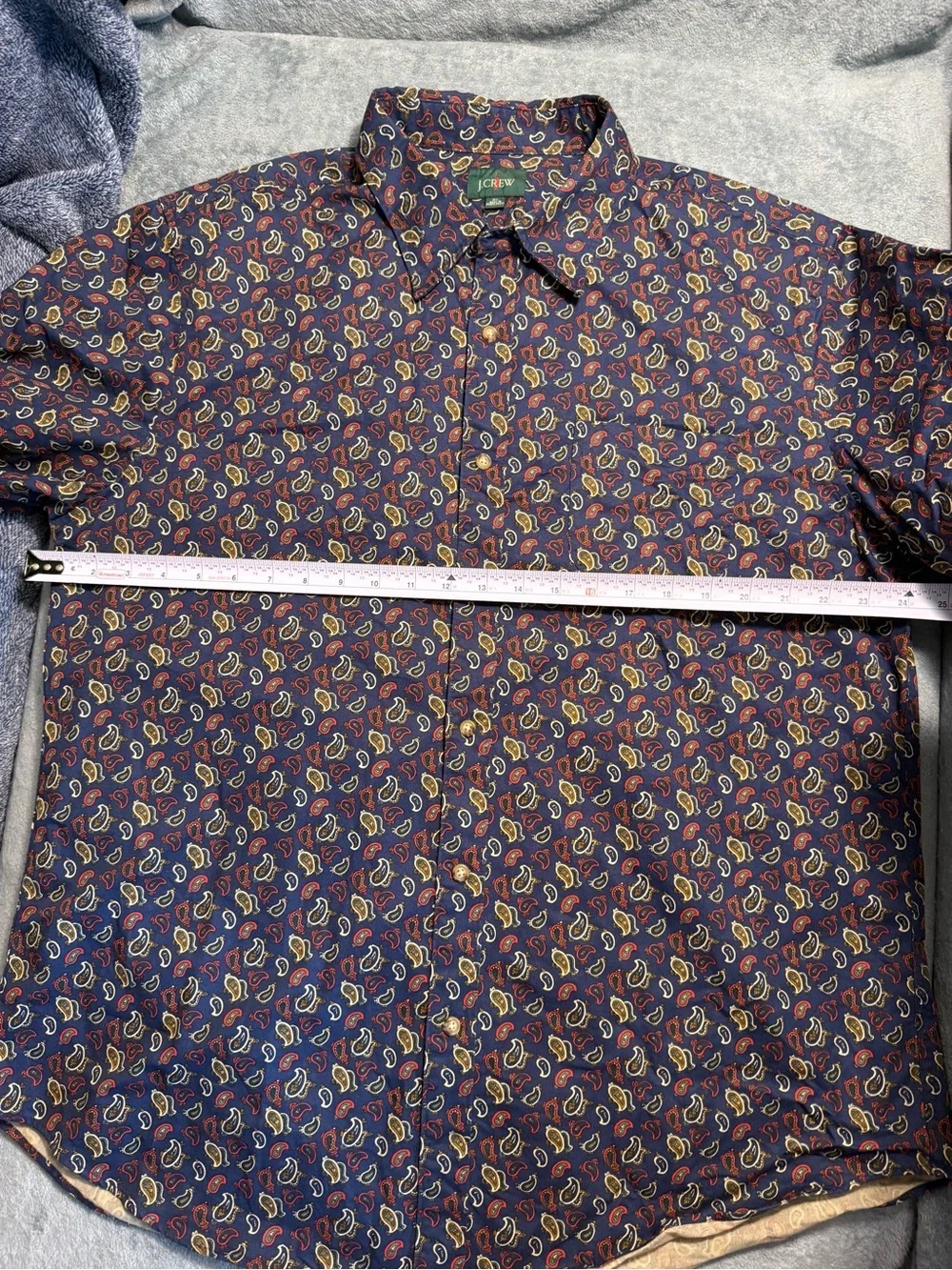 Vintage J. Crew - Men's Size XL Navy Paisley Button-Down Long-Sleeve Shirt